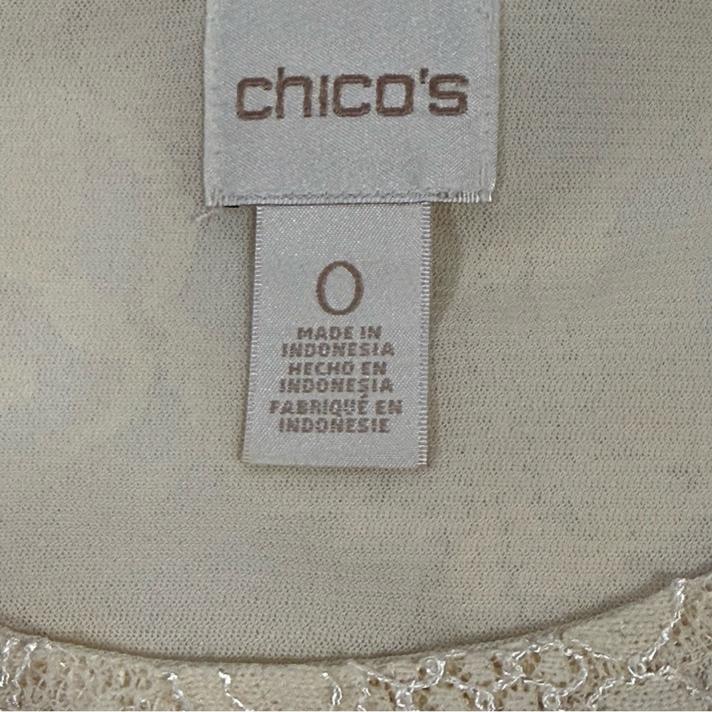 Chico's Cream Floral Lace Scoop Neck 3/4 Sleeve Lined Top Size 0 Small - Picture 7 of 10